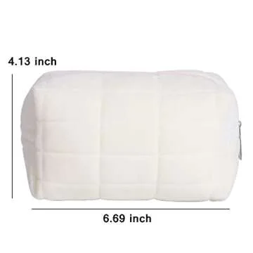 LYDZTION Plush Makeup Bag Cosmetic Bag for Women,Zipper Large Solid Color Travel Toiletry Bag Travel Make Up Toiletry Bag Washing Pouch,White
