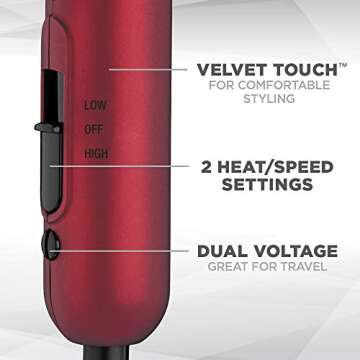 Conair miniPRO Tourmaline Ceramic Travel Hair Dryer with Folding Handle, Red