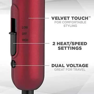 Conair miniPRO Tourmaline Ceramic Travel Hair Dryer with Folding Handle, Red