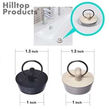 4 Pack - Bathroom Sink Strainers and Stopper Plug Combo - 2.125" Top / 1" Basket, Stainless Steel Strainers and Rubber Plug Stopper for Standard Bathroom, Utility, Slop, Lavatory and RV Sink