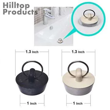 4 Pack - Bathroom Sink Strainers and Stopper Plug Combo - 2.125" Top / 1" Basket, Stainless Steel Strainers and Rubber Plug Stopper for Standard Bathroom, Utility, Slop, Lavatory and RV Sink