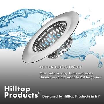 4 Pack - Bathroom Sink Strainers and Stopper Plug Combo - 2.125" Top / 1" Basket, Stainless Steel Strainers and Rubber Plug Stopper for Standard Bathroom, Utility, Slop, Lavatory and RV Sink