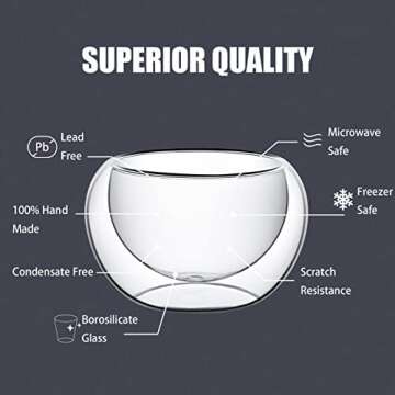 PunPun 2.7oz. 80ml Tea Cups Double Wall Borosilicate Glass Tea Cups Espresso Cups Heatproof Insulating Teacups glass Set of 4
