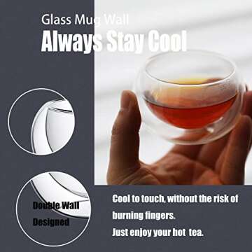 PunPun 2.7oz. 80ml Tea Cups Double Wall Borosilicate Glass Tea Cups Espresso Cups Heatproof Insulating Teacups glass Set of 4