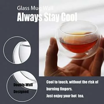 PunPun 2.7oz. 80ml Tea Cups Double Wall Borosilicate Glass Tea Cups Espresso Cups Heatproof Insulating Teacups glass Set of 4