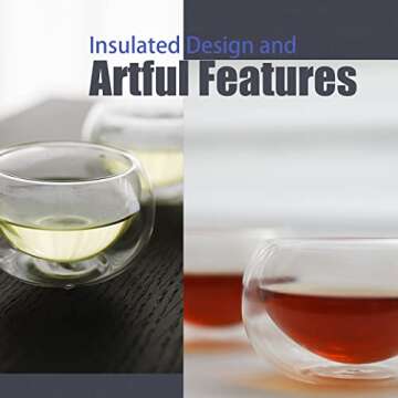 PunPun 2.7oz. 80ml Tea Cups Double Wall Borosilicate Glass Tea Cups Espresso Cups Heatproof Insulating Teacups glass Set of 4