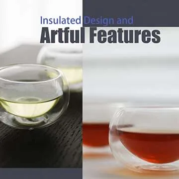 PunPun 2.7oz. 80ml Tea Cups Double Wall Borosilicate Glass Tea Cups Espresso Cups Heatproof Insulating Teacups glass Set of 4