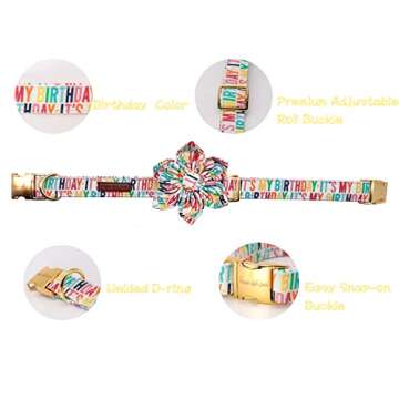 Unique style paws Dog Collar with Flower, Adjustable Birthday Dog Collar Flower Pattern, Durable Pet...
