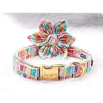 Unique style paws Dog Collar with Flower, Adjustable Birthday Dog Collar Flower Pattern, Durable Pet Collar for Small Medium Large Dogs