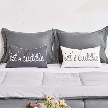 Sunkifover Dark Gray Decorative Lumbar Pillow Covers 12x20 Inches, Soft Solid Rectangular Pillowcase, Embroidered Rectangle Cushion Covers with Let's Cuddle Saying for Bed, Bedroom (Color Grey)