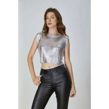 SOLY HUX Women's Metallic Top Shiny Tank Top Sleeveless Party Club Concert Crop Tops