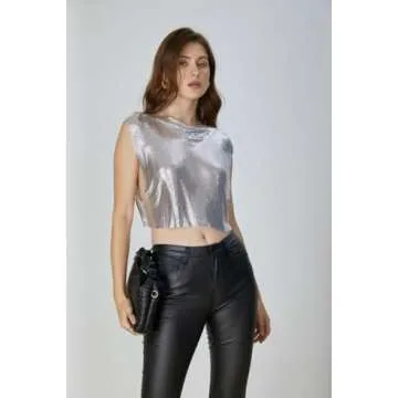 SOLY HUX Women's Metallic Top Shiny Tank Top Sleeveless Party Club Concert Crop Tops