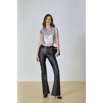 SOLY HUX Women's Metallic Top Shiny Tank Top Sleeveless Party Club Concert Crop Tops