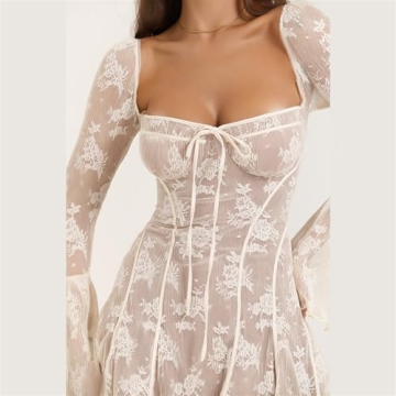 Stylish Autumn Women's Lace Horn Long Sleeved Dress