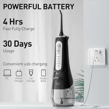 ZPN Water Dental Flosser Cordless for Teeth Cleaning，with 4 Modes Oral Irrigator, 5 Replaceable Jet Tips, Portable and Rechargeable IPX7 Waterproof Teeth Cleaner for Home and Travel (Black)