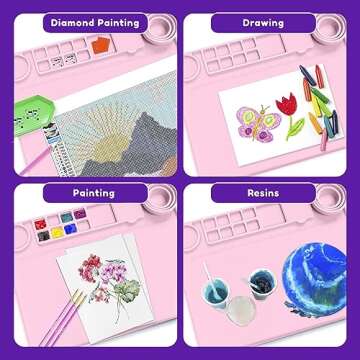 Silicone Craft Mat Silicone Art Mat with Cup Silicone Mats for Crafts - Craft Silicone Mat Silicone Painting Mat - Thick Large Silicone Artist Mat w/Cup and Raised Edge for Painting 17.7"x13.7" Pink