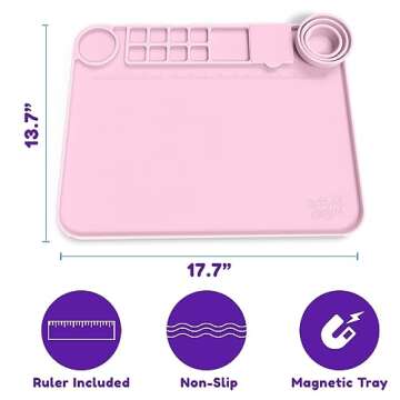 Silicone Craft Mat Silicone Art Mat with Cup Silicone Mats for Crafts - Craft Silicone Mat Silicone Painting Mat - Thick Large Silicone Artist Mat w/Cup and Raised Edge for Painting 17.7"x13.7" Pink