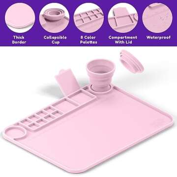 Silicone Craft Mat Silicone Art Mat with Cup Silicone Mats for Crafts - Craft Silicone Mat Silicone Painting Mat - Thick Large Silicone Artist Mat w/Cup and Raised Edge for Painting 17.7"x13.7" Pink