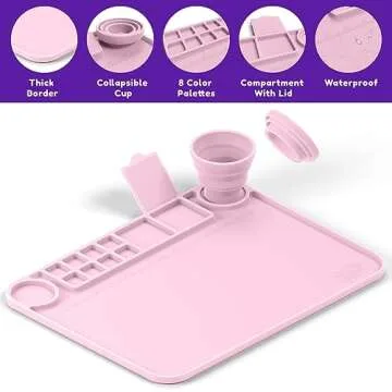 Silicone Craft Mat Silicone Art Mat with Cup Silicone Mats for Crafts - Craft Silicone Mat Silicone Painting Mat - Thick Large Silicone Artist Mat w/Cup and Raised Edge for Painting 17.7"x13.7" Pink