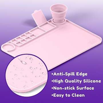 Silicone Craft Mat Silicone Art Mat with Cup Silicone Mats for Crafts - Craft Silicone Mat Silicone Painting Mat - Thick Large Silicone Artist Mat w/Cup and Raised Edge for Painting 17.7"x13.7" Pink