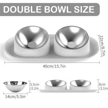 Ptlom Dog Cat Basic Food and Water Bowl Set, 2 Removable Stainless Steel Feeding Bowls with Non-Slip...