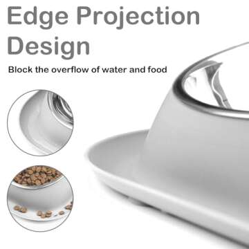 Ptlom Dog Cat Basic Food and Water Bowl Set, 2 Removable Stainless Steel Feeding Bowls with Non-Slip Leak-Proof Plastic Stand Suitable for Small and Medium Pet Puppy Feeder Tableware Supplies, Grey