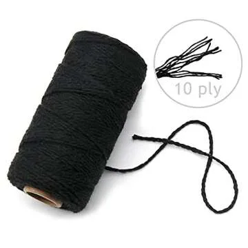 Anvin 984 Feet Cotton Twine Natural Jute Twine Packing Twines Bakers Twine Black Twine White Twine Wrapping Butchers Baking Arts and Crafts Gardening(Pack of 3, 10 Ply 2mm Thick)