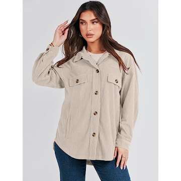ANRABESS Womens Corduroy Shacket Button Down Shirts Oversized Long Sleeve Casual Cardigan Jacket 2025 Fall Fashion Clothes Beige Small