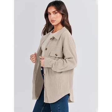 ANRABESS Womens Corduroy Shacket Button Down Shirts Oversized Long Sleeve Casual Cardigan Jacket 2025 Fall Fashion Clothes Beige Small
