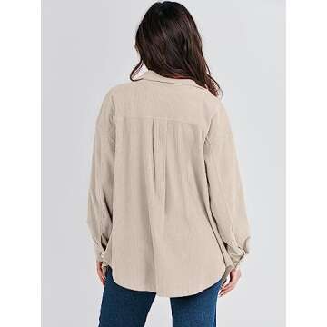 ANRABESS Womens Corduroy Shacket Button Down Shirts Oversized Long Sleeve Casual Cardigan Jacket 2025 Fall Fashion Clothes Beige Small