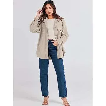 ANRABESS Womens Corduroy Shacket Button Down Shirts Oversized Long Sleeve Casual Cardigan Jacket 2025 Fall Fashion Clothes Beige Small