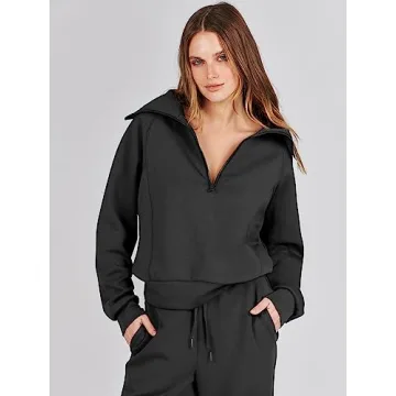 ANRABESS Women Oversized Sweatsuit Fall 2024 Trendy Black Set