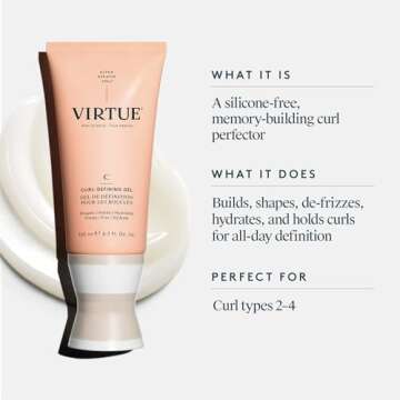 VIRTUE Curl Gel for Curly Hair, Anti Frizz Hair Styler, Sulfate Free, Ideal for All Curl Types, Colo...