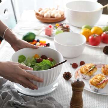 HAPPY KIT Ceramic Mixing Bowls Set, Nesting Bowls Set For Kitchen,Large 5/3/1.5 Quart Bowl Set of 3, Prep Serving Bowl for Baking and Mixing Salad,Oven, Microwave and Dishwasher Safe