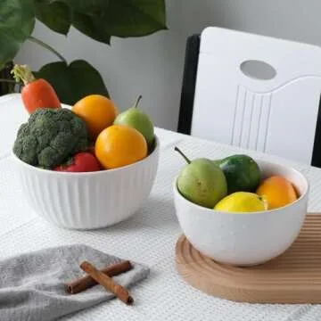 HAPPY KIT Ceramic Mixing Bowls Set, Nesting Bowls Set For Kitchen,Large 5/3/1.5 Quart Bowl Set of 3, Prep Serving Bowl for Baking and Mixing Salad,Oven, Microwave and Dishwasher Safe