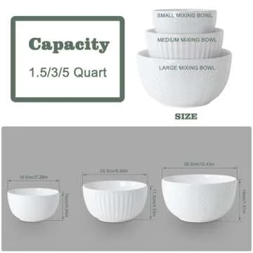 HAPPY KIT Ceramic Mixing Bowls Set, Nesting Bowls Set For Kitchen,Large 5/3/1.5 Quart Bowl Set of 3, Prep Serving Bowl for Baking and Mixing Salad,Oven, Microwave and Dishwasher Safe