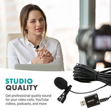 Movo LV1-USB Lavalier Microphone for Computer, Lapel Microphone for iPhone and Android Smartphones, Lav Mic, Clip on Microphone for 3.5mm, USB, Laptop, Desktop, PC, Mac, Cameras, Podcasting, YouTube