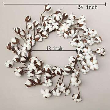 24 Inch Real Cotton Wreath Farmhouse Decor Christmas Vintage Wreath