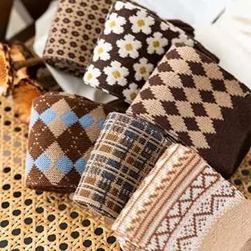 Laiiqi 6 Pairs Women's Winter Socks, Warm Thick Socks Vintage Casual Soft Socks for Women Cozy Crew Socks Fall Boot Socks