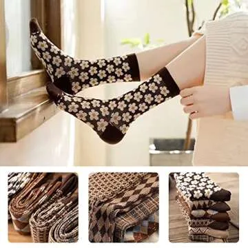 Laiiqi 6 Pairs Women's Winter Socks, Warm Thick Socks Vintage Casual Soft Socks for Women Cozy Crew Socks Fall Boot Socks