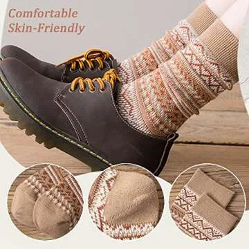 Laiiqi 6 Pairs Women's Winter Socks, Warm Thick Socks Vintage Casual Soft Socks for Women Cozy Crew Socks Fall Boot Socks