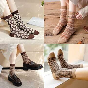 Laiiqi 6 Pairs Women's Winter Socks, Warm Thick Socks Vintage Casual Soft Socks for Women Cozy Crew Socks Fall Boot Socks