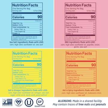 LOVE CORN Fab Four - Sea Salt, BBQ, Salt & Vinegar, Hot Spicy 0.7oz x 20 Delicious Crunchy Corn Heal...