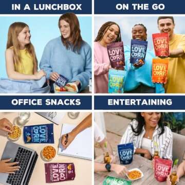 LOVE CORN Fab Four - Sea Salt, BBQ, Salt & Vinegar, Hot Spicy 0.7oz x 20 Delicious Crunchy Corn Healthy Family Snacks Gluten Free, Kosher, NON-GMO Alternative for Chips, Nuts, Crackers Pretzels