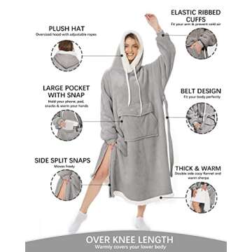 MILDLY Long Wearable Blanket - 1PCS Hoodie Sherpa Oversized Sweatshirt Blanket for Gift Women Men Ad...