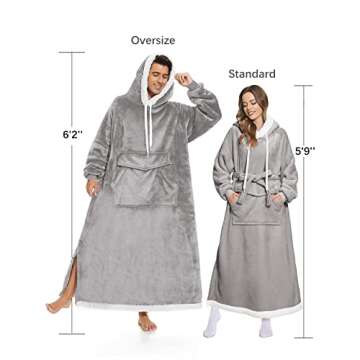 MILDLY Long Wearable Blanket - 1PCS Hoodie Sherpa Oversized Sweatshirt Blanket for Gift Women Men Adults Teens 5'1''-5'5'' Super Warm Blanket with Sleeves