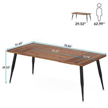 LITTLE TREE 70.9 Inch Large Rectangular Dining Table Kitchen Furniture,Brown+Black