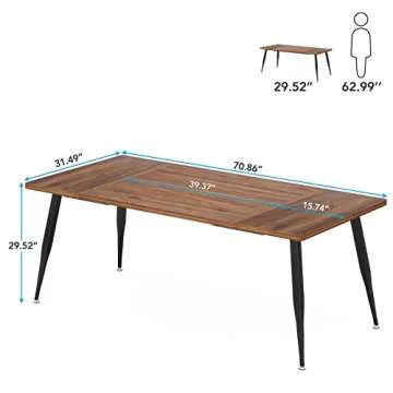 LITTLE TREE 70.9 Inch Large Rectangular Dining Table Kitchen Furniture,Brown+Black