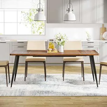 LITTLE TREE 70.9 Inch Large Rectangular Dining Table Kitchen Furniture,Brown+Black