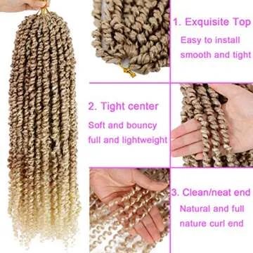 5Packs(115g/pack) Ombre Blonde Pretwisted Passion Twist Corchet Hair 22inch Pre-Looped Long Passion Twist Bohemian Curly Synthetic Braiding Hair Extensions(15strands/pack,T27/613#)